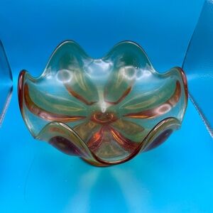 Vintage Viking Glass Amber Pedestal Compote Candy Bowl Dish 7” No Chips/Cracks